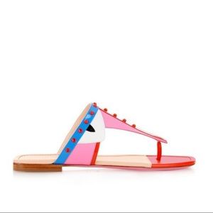 Fendi Leather Studded Monster Thong Sandals